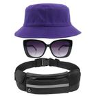 Kit Com Chapéu Bucket, Pochete Ajustável Saída Para Fone E Óculos De Sol Oval Feminino Olho de Gato Cat Proteção - MD-07