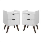 Kit Com Duas Mesas De Cabeceira Retrô Quarto 2 Gavetas Com Corrediças Telescópicas Bento G2 Plus