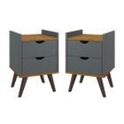 Kit Com Duas Mesas De Cabeceira Retrô Quarto 2 Gavetas Com Corrediças Telescópicas Bento G2 Plus