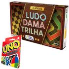 Kit com os Jogos de Mesa Tabuleiro Ludo Dama Trilha + Uno