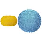 Kit com Tapete de Crochê Corações 1,18 Metros Azul Bebê e Tapete Oval de Crochê Amarela 73 cm p/ Decoração de Casa