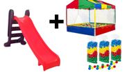 Kit combo infantil 1 escorregador médio rosa c/ roxo + 1 piscina de bolinhas 1,50x1,50 e 200 bolinhas coloridas - o comb
