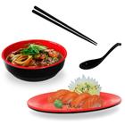 Kit Comida Japonesa com Tigela 450 Ml + Travessa 25cm + Colher + Par de Hashi Preto