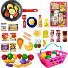 Kit Comidinhas de Brinquedo Cestinha de Frutas e Legumes Mini Mercadinho E Frigideira Kit 47 Peças