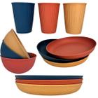 Kit Completo Bambu PP Pratos Bowl Copo Colorido Stripes Lyor