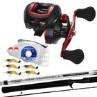 Kit Completo Carretilha 19 Rolamentos Com Vara Albatroz 1,68mts e Estojo com 38 itens