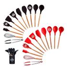 Kit Completo Com 12 Utensílios De Cozinha de Silicone Com Cabo de Madeira Concha Pegador Colher