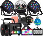 Kit Completo De Iluminação Para Festa Total 9x1 Laser Fumaça De Fumaça Strobo Rgb Globo Giratorio