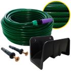 Kit Completo de Mangueira de Jardim Verde Trançada com Suporte Esguicho União e Fixação 20m