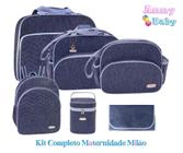 Kit Completo Mala + Bolsa G+ Bolsa P+ Mochila P +Porta mamadeira e Trocador Maternidade Marinho/Azul