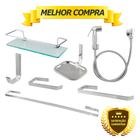 KIT COMPLETO PARA BANHEIRO 1 Porta Shampoo Reto + 1 Kit Acessórios QUADRADO + 1 Ducha Higiênica Abs Cromado Cód. 1878