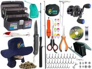 Kit Completo Para Pesca Vara CMIK 1,50m 25lbs 2P + Carretilha M21 Black + Linha Multifilamento + Acessórios (Ref. 214)