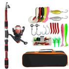 Kit Completo Pesca Molinete Vara Telescópica 1,8m, Anzol, Isca Artificial e Case