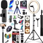 Kit Completo Ring Light Luz Led Tripé Microfone Sem Fio Para iPhone Filmagem Profissional