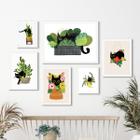 Kit Composição 6 Quadros Gatinho Com PlantasEFlores - com vidro