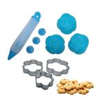 Kit Confeitaria Caneta Decoracao + 3 Formas de Silicone + 3 Moldes Azul Clink