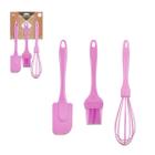 Kit Confeitaria de Silicone 3 Peças Rosa Completo Culinária