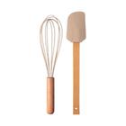 Kit Confeiteiro 2pçs Utensílios Cozinha Espatula Silicone E Fue Bege Com Cabo De Bambu - Uz