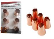 Kit Confeiteiro com 6 Bicos Diferentes e Grandes de Metal Rose Gold