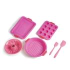 Kit Confeiteiro com Utensílios E Formas Rosa - 6 pçs Oikos