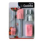 Kit Confeiteiro Pincel Espatula Bisnaga Adaptador Bicos Rosa