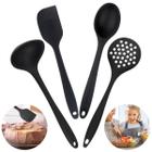 Kit Conjunto 04 Peças de Talheres Silicone Preto Utensilio Para Cozinha