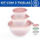 Kit Conjunto 3 Tigela Bowl Pote Cumbuca Plástico c/ Tampa