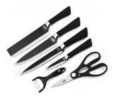 Kit Conjunto 6 Peças Facas de Corte Chef Antiaderente Tesoura Descascador Aço Inoxidável