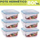 Kit Conjunto 6 Potes De Vidro Quadrado 800ml Pote C/ Vedação