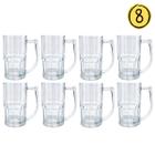 Kit Conjunto 8 Canecas de Vidro 320ml Transparente Copo Redondo p/ Chopp Cerveja Vitamina Água Gelada Suco Bebidas Bar Padaria