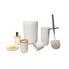 Kit Conjunto Banheiro Bambu Branco Lavabo Lixeira 5 Litros Completo 6 Peças