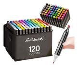 Kit Conjunto Canetas Marcador Permanente Ponta Dupla 120 Cores - Canetinha colorida