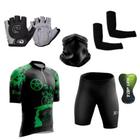 Kit Conjunto Ciclismo Camisa C/ Proteção UV e Bermuda em Gel + Luvas Ciclismo + Manguito + Bandana - XFreedom