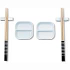 Kit conjunto comida oriental japonesa sushi p/ 2 pessoas madeira + porcelana 6 peças Nankin Haus - 57201/601