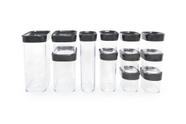 Kit Conjunto Cozinha 12 Potes Herméticos de Acrílico para Mantimentos - Preto