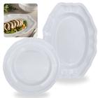 Kit Conjunto de 6 Pratos Rasos 26,5 Cm + 2 Travessas 36 Cm Rasas com Bordas Delicadas em Melamina / Plastico Bestfer