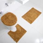Kit Conjunto de Tapetes 3 Peças Para Banheiro Macarrão Lindo e Macio Antiderrapante Caramelo