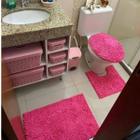Kit Conjunto de Tapetes 3 Peças Para Banheiro Macarrão Lindo e Macio Antiderrapante Rosa Pink