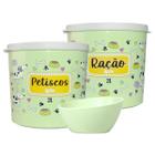 Kit Conjunto Jogo de Pote de Ração 2L + Pote de Petiscos 2L + Cumbuca Vasiha Bowl 400ml Servir Cachorro Azzu - Verde