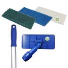 Kit Conjunto LT Limpa Tudo + 1 Cabo de Alumínio 140 cm + 1 Fibra Pesada Verde + 1 Branca Vidros + 1 Azul Para Inox