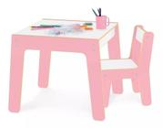 Kit Conjunto Mesa Infantil Em Madeira Com Cadeira Rosa Mesinha Didatica Meninas Junges