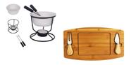 Kit Conjunto Mini Fondue + Tabua Bambu De Frios Garfo E Faca