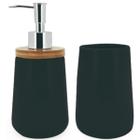 Kit Conjunto Para Banheiro Lavabo Dispenser Sabonete Líquido E Porta Escova Cerâmica e Bambu 2 Peças Cores Mimo