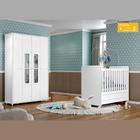 Kit Conjunto Quarto Infantil Guarda Roupa Roupeiro Cama Berço Multiuso Henn Madeira MDF Branco