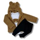 Kit Conjunto Roupa Bebê Menino Menina Casaco Ted com Body Manga Longa e Calça Suedine Ursinho Fofinho vc20047