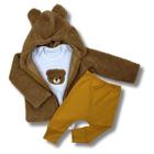 Kit Conjunto Roupa Bebê Menino Menina Casaco Ted com Body Manga Longa e Calça Suedine Ursinho Fofinho vc20047