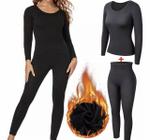 Kit Conjunto térmico Blusa Flanelada + Calça Inverno Frio Intenso Feminino Preto