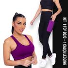 Kit conjunto TOP ALÇA MÉDIA bojo + CALÇA LEGGING BOLSOS Feminino Academia Corrida Fitness 701 - Iron