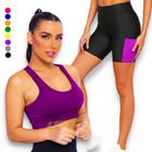 KIT conjunto TOP ALÇA MÉDIA bojo + SHORT LEGGING BOLSO Feminino Academia Corrida 649