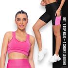 Kit conjunto TOP ALÇA MÉDIA bojo + Short LEGGING BOLSO Feminino Academia Corrida 649 - Iron